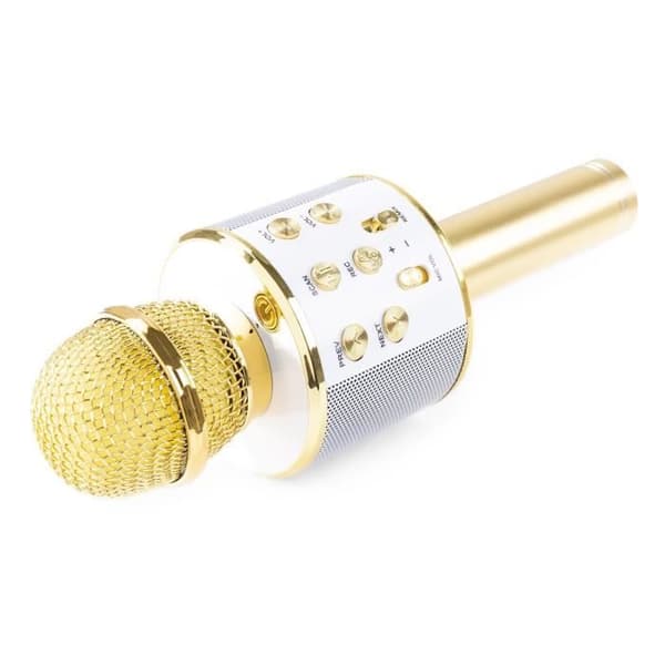 MAX KM01 - Karaokemikrofon Trådlös Bluetooth-mikrofon - Guld, inbyggd högtalare, röstväxlarmikrofon och eko