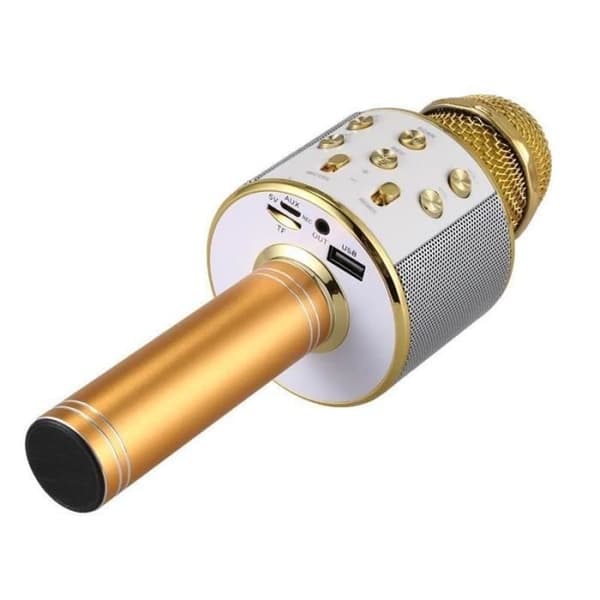 MAX KM01 - Karaokemikrofon Trådlös Bluetooth-mikrofon - Guld, inbyggd högtalare, röstväxlarmikrofon och eko