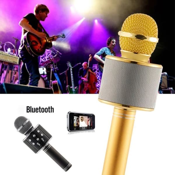 Gold ws858 trådlös mikrofon Bluetooth-högtalare 2 i 1 trådlös karaokespelare kompatibel med Android, iPhone, smartphone