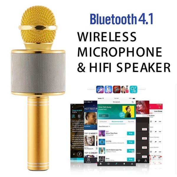 Gold ws858 trådlös mikrofon Bluetooth-högtalare 2 i 1 trådlös karaokespelare kompatibel med Android, iPhone, smartphone