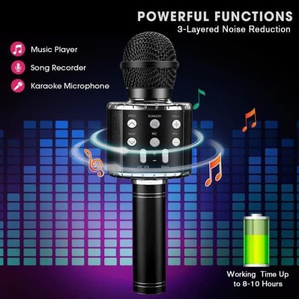 Karaokemikrofon - QQ27987 - Trådlös - Bluetooth - Bärbar - Svart