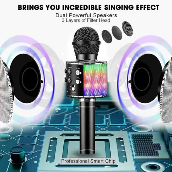 Karaokemikrofon - QQ27987 - Trådlös - Bluetooth - Bärbar - Svart