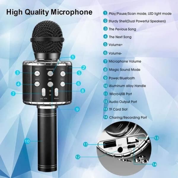 Karaokemikrofon - QQ27987 - Trådlös - Bluetooth - Bärbar - Svart