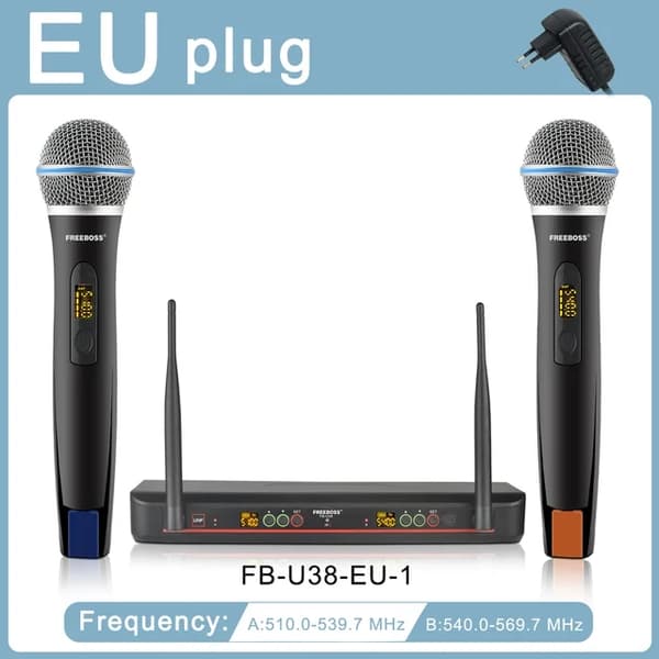 Trådløs mikrofon, UHF-teknologi, dynamisk mikrofon, EU-stik