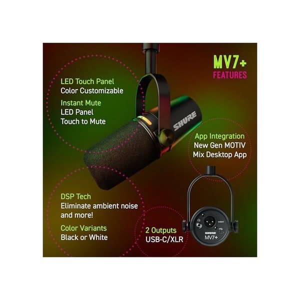 SHURE MV7+-K - Digital mikrofon för skrivbord och podcast