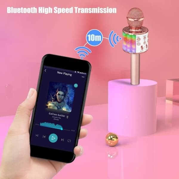 Trådlös karaokemikrofon, karaokemikrofon för barn med dansande LED-ljus, Bluetooth-mikrofon för barn, rosa
