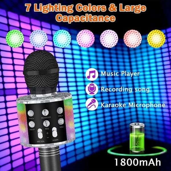 Trådlös karaokemikrofon, bärbar Bluetooth karaokemikrofon för barn/vuxna som sjunger (svart)