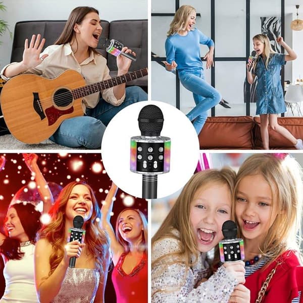 Trådlös karaokemikrofon, bärbar Bluetooth karaokemikrofon för barn/vuxna som sjunger (svart)