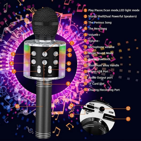 Trådlös karaokemikrofon, bärbar Bluetooth karaokemikrofon för barn/vuxna som sjunger (svart)