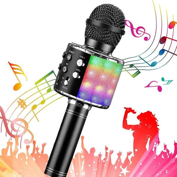 Trådlös karaokemikrofon, bärbar Bluetooth karaokemikrofon för barn/vuxna som sjunger (svart)