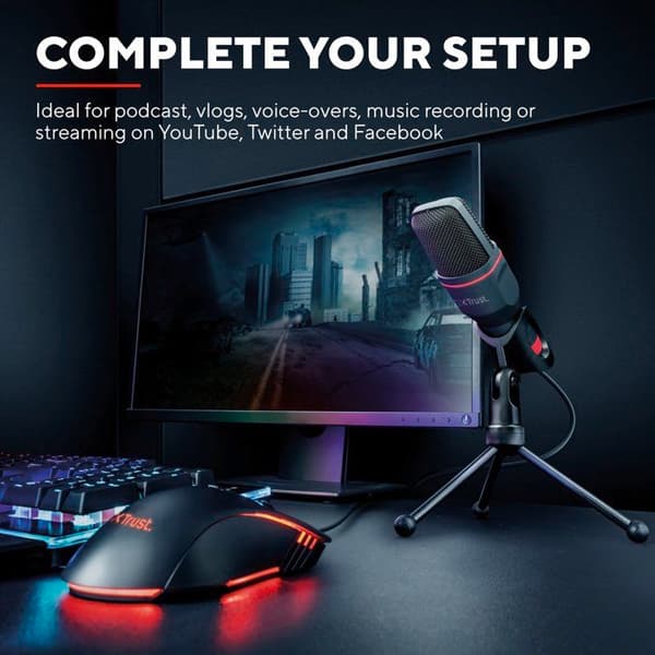 Trust Gaming GXT 212 Mico Micro PC med 3,5 mm och USB-anslutningar, på stativ - Svart