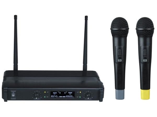 HQ-Power Microphone UHF, trådlös, LCD-skärm, 2 kanaler, 2 mikrofoner, 863,50 MHz + 865,00 MHz