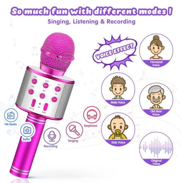 Trådlös karaokemikrofon, USB Bluetooth-mikrofon barnkaraokemikrofon, 3-12 år flickpojkepresenter - lila