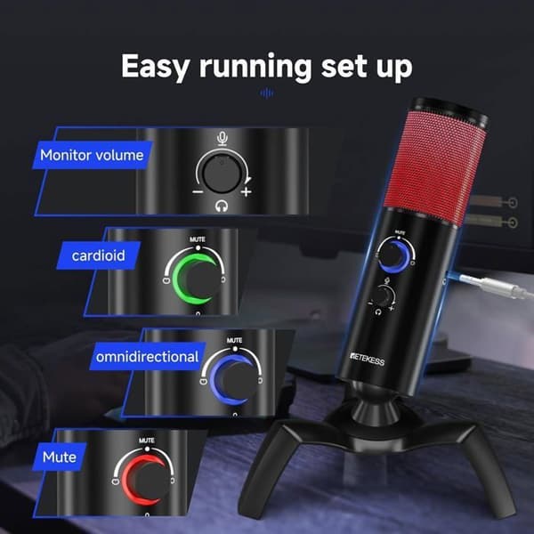 Retekess TG101 Mikro Podcast, Mikro Gaming, 96 DB Rapport Signal på Buller, 7 RGB-belysningar, Micro USB, Kompatibel med datorer, PS4