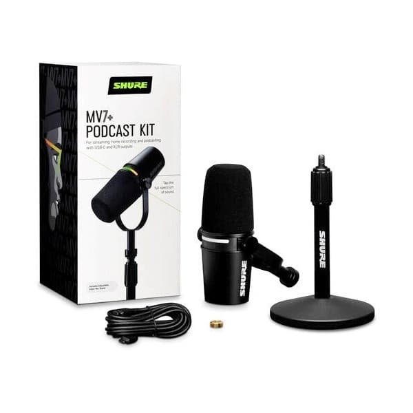 Shure MV7+-K-BNDL - talarstol/sångmikrofon med XLR/USB-C-kontakt, svart + bordsställ GATOR
