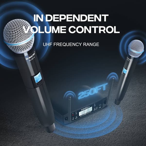 Trådløst Mikrofon System, Dual UHF Frekvenser, Automatisk Frekvenssynkronisering,EU-stik