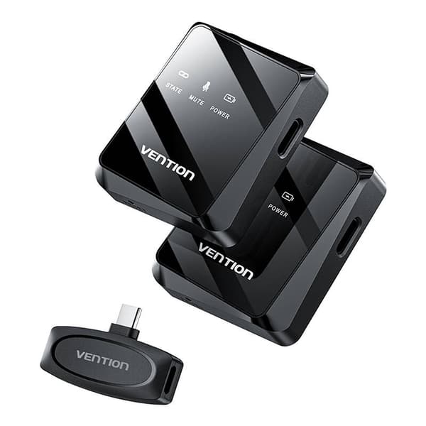 Trådløs mikrofon x2 Vention NCBB0 USB-C (svart)