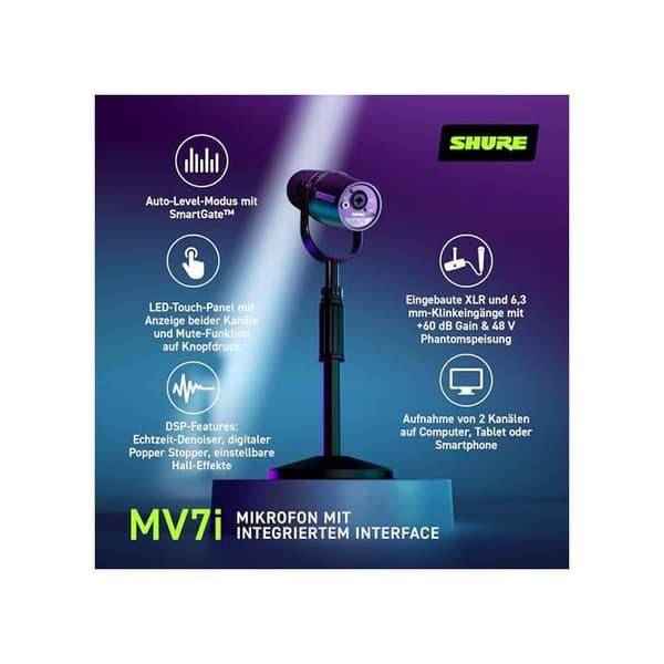 Micro Dynamik - Shure - MV7i - USB-C - Svart - Innehållsskapare, Podcasters