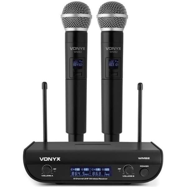 Set med 2 trådlösa mikrofoner - VONYX - WM82 - UHF 2 kanaler - räckvidd 50m