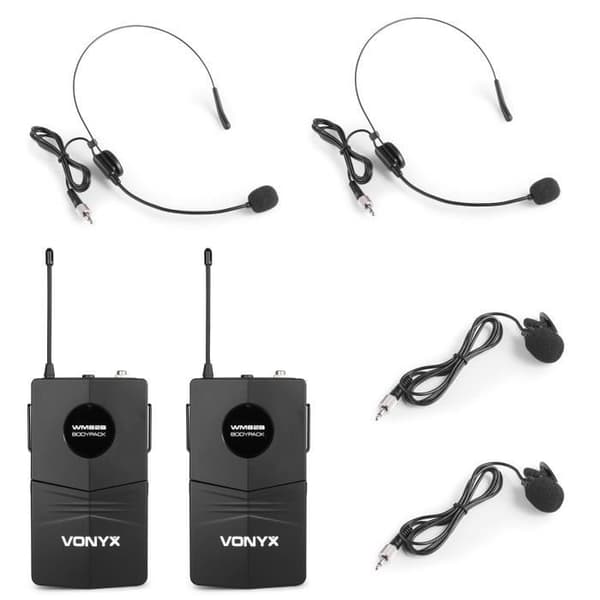 Set med 2 trådlösa mikrofoner Vonyx WM82 med ficka sändare - 2 Kanaler