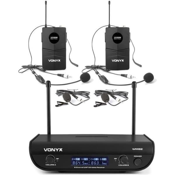 Set med 2 trådlösa mikrofoner Vonyx WM82 med ficka sändare - 2 Kanaler