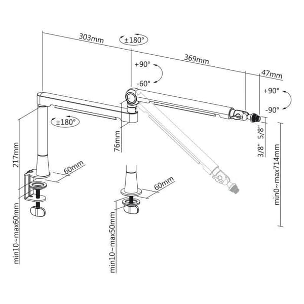 Mikrofonstativ - NanoRS - RS471 - Aluminium - Justerbar höjd - 360° rotation