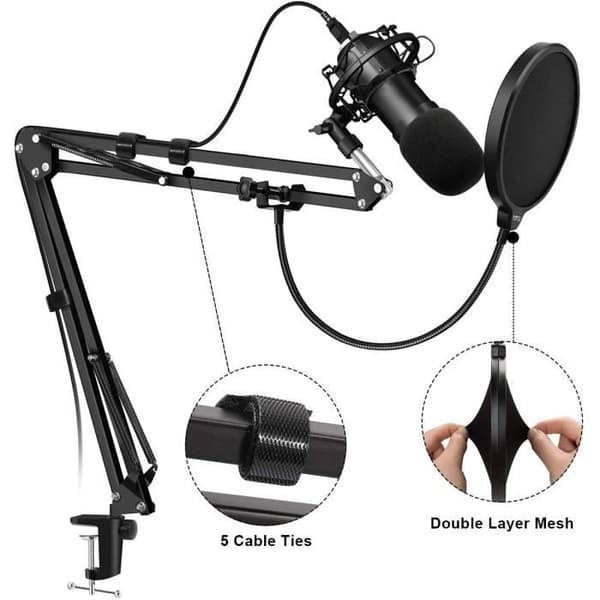 Mikrofonstativ, Justerbart Mikrofonstativ med C-stöd, Mikrofonupphängning med popfilter, Mikrofonklämma