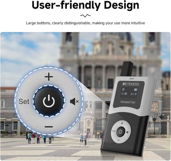 Retekess T130U Trådlöst Calling System, Turistguide Mikrofon, Enkelt Nyckel Opererad, 200m (60 Mottagare)