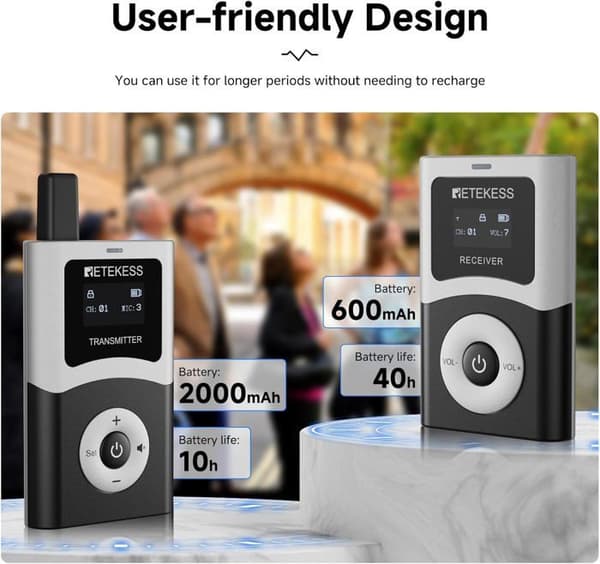 Retekess T130U Trådlöst Calling System, Turistguide Mikrofon, Enkelt Nyckel Opererad, 200m (60 Mottagare)