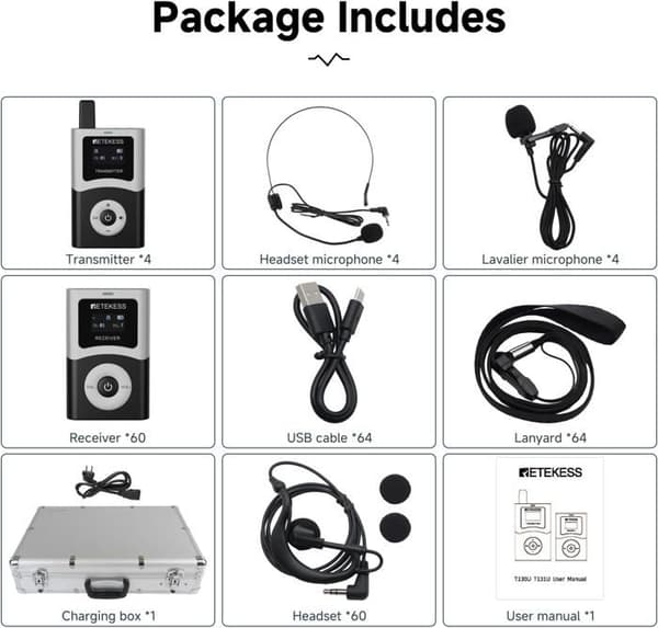 Retekess T130U Trådlöst Calling System, Turistguide Mikrofon, Enkelt Nyckel Opererad, 200m (60 Mottagare)