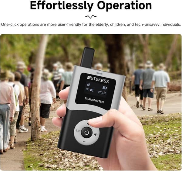Retekess T130U Trådlöst Calling System, Turistguide Mikrofon, Enkelt Nyckel Opererad, 200m (60 Mottagare)