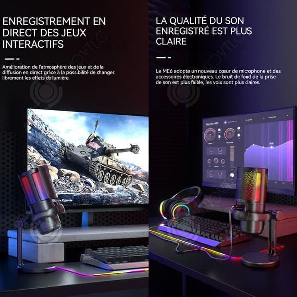 INN USB-mikrofon RGB-spelmikrofon för spelströmning och poddsändning brusreducering med LED-ljus och stötfäste
