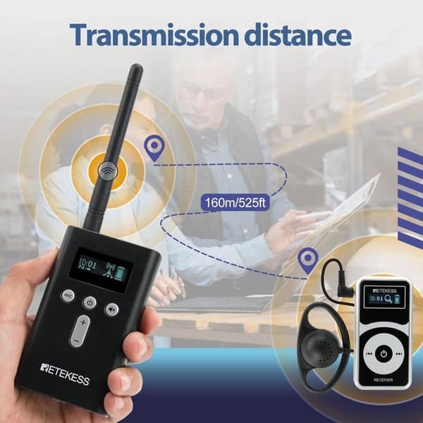 Retekess T130P (T130 3:e) Mikrofonssystem, Audio Whisper Turguide System, 160M, Uppladdningsbar, Fabriksbesök (60 Mottagare)