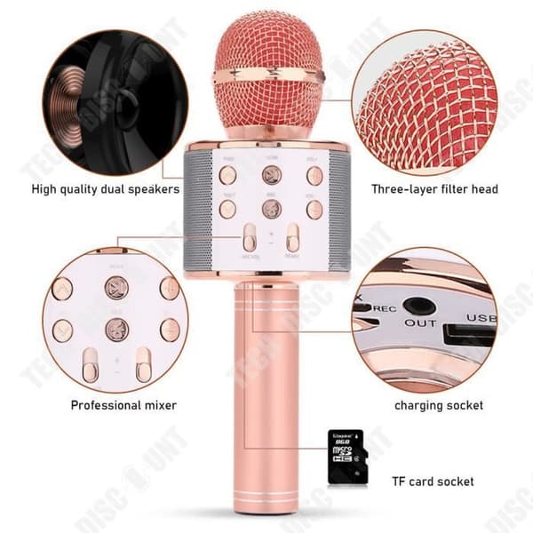 TD® trådlös karaokemikrofon, bärbar Bluetooth-mikrofon Karaokespelare med LED-lampor för partysjungande barnpresentidé