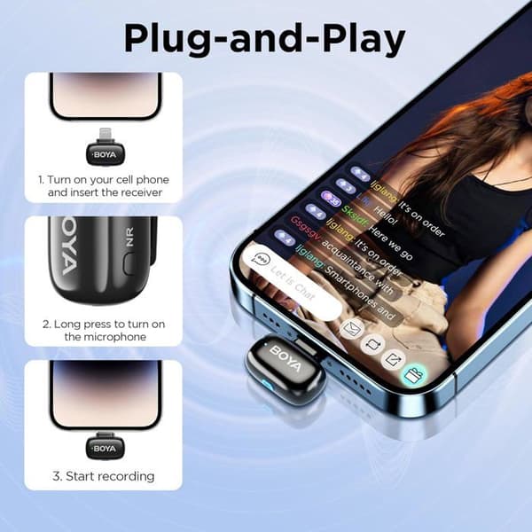 BOYAMini Mini Mikrofon iPhone Trådlös, 100m, 2 Trådlösa Lavalières Mikrofoner