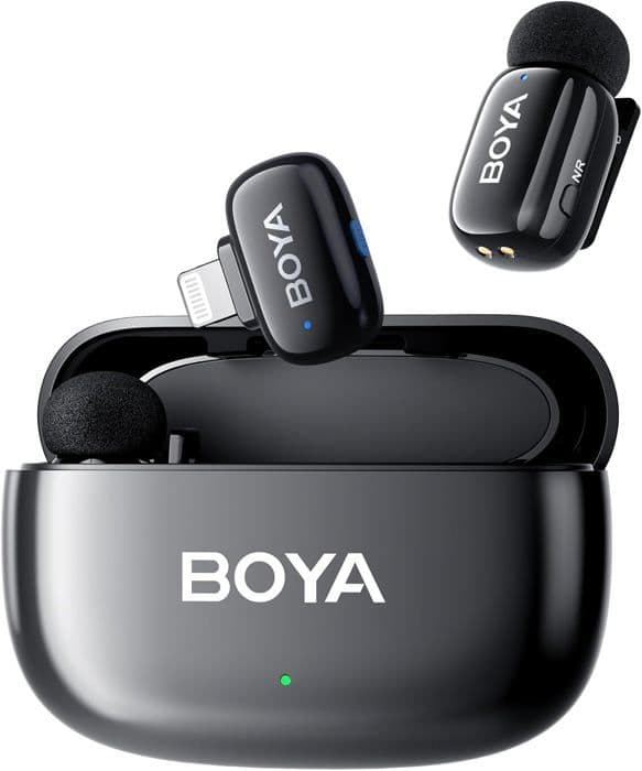 BOYAMini Mini Mikrofon iPhone Trådlös, 100m, 2 Trådlösa Lavalières Mikrofoner