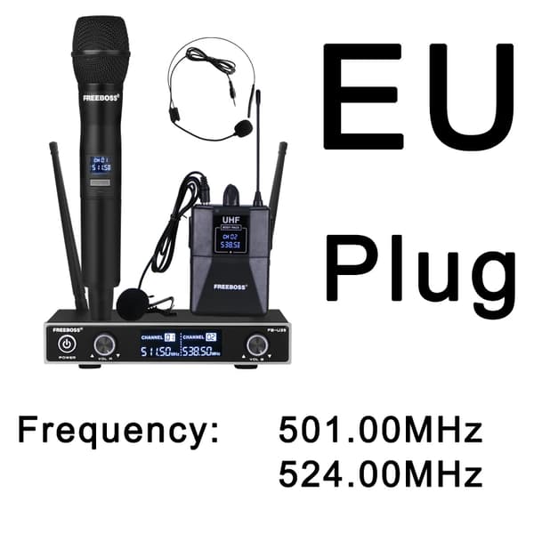Trådløst Mikrofon System, Dobbelt Sender Opsætning, Fast UHF Bånd,EU STIK 501 524 MHz