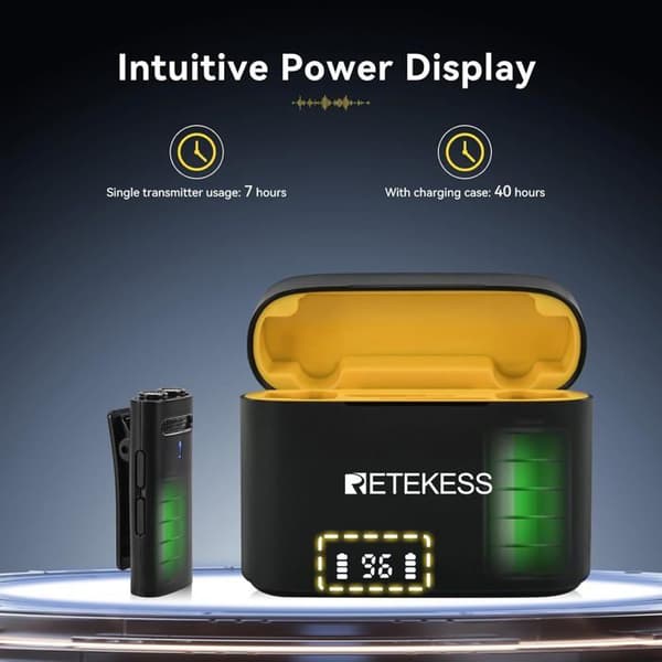 Retekess TG103 Trådlös Lavalier Mikrofon, Plug&amp;Play (2TX+2RX), Intelligent DSP Bullerreduktion, 7H, för mobila enheter
