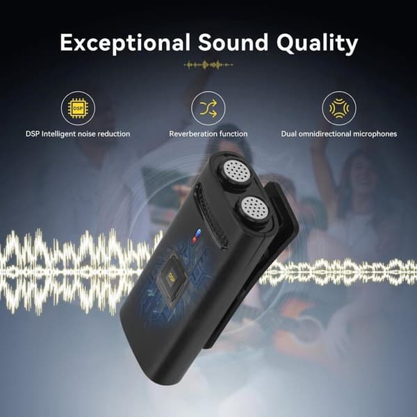 Retekess TG103 Trådlös Lavalier Mikrofon, Plug&amp;Play (2TX+2RX), Intelligent DSP Bullerreduktion, 7H, för mobila enheter