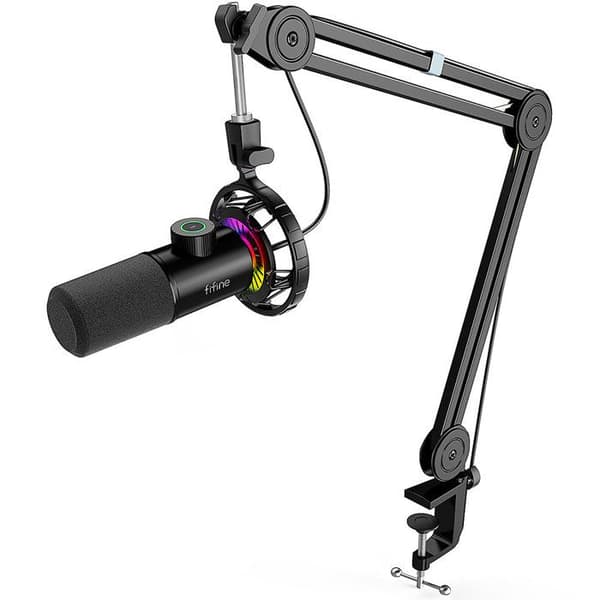 FIFINE T658 USB RGB Dynamisk Mikrofon med Stativ för Boom Arm, Svart (mikrofon dynamisk USB RGB med stöd för bomarm)