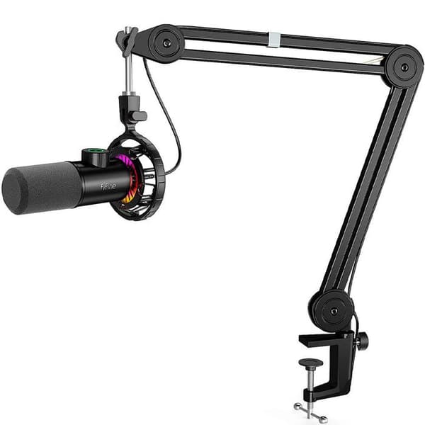 FIFINE T658 USB RGB Dynamisk Mikrofon med Stativ för Boom Arm, Svart (mikrofon dynamisk USB RGB med stöd för bomarm)