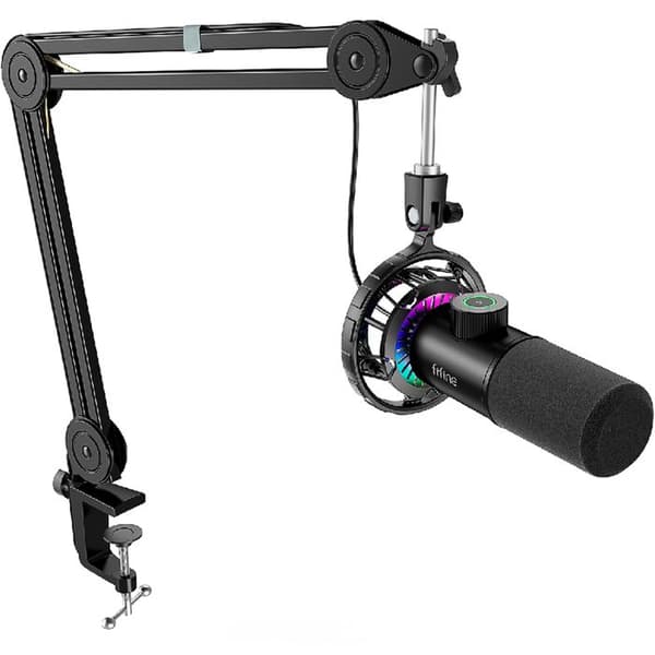 FIFINE T658 USB RGB Dynamisk Mikrofon med Stativ för Boom Arm, Svart (mikrofon dynamisk USB RGB med stöd för bomarm)