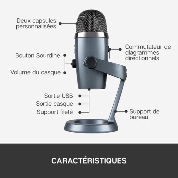 Premium USB-mikrofon - LOGITECH G - Yeti - För inspelning, streaming, spel, podcast - PC eller MAC - Grå