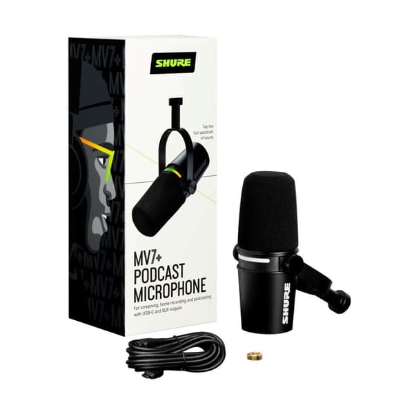 Shure MV7+-K - Luento-/laulumikrofoni XLR/USB-C-liittimellä, musta