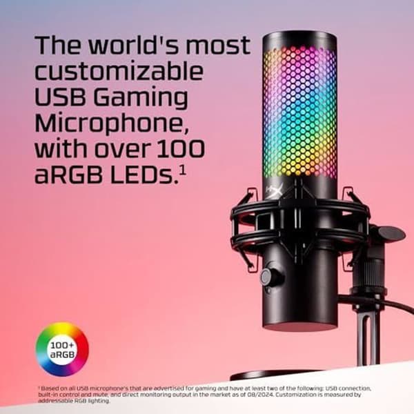 USB-mikrofon - HYPERX - QuadCast 2 S - RGB-belysning - Integrerade kontroller - Tap-to-Mute
