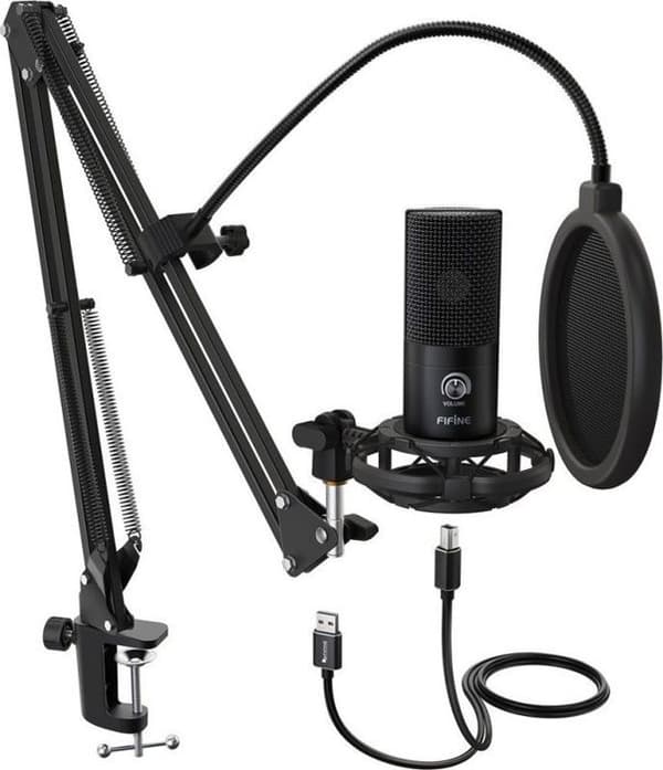 Fifine - T669 - Mikrofonset med popfilter, stativ USB