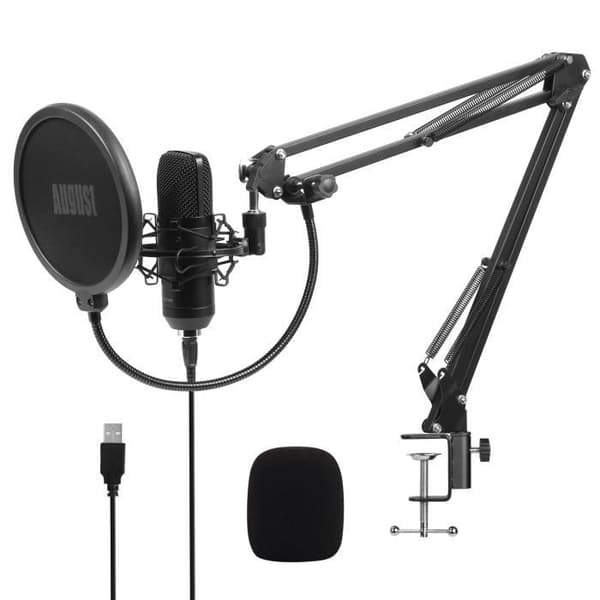 PC Boom Mikrofon Artikulerande USB Cardioid Enkelriktad kondensor - AUGUST REC100 Datormikrofonsats - Shock Mount