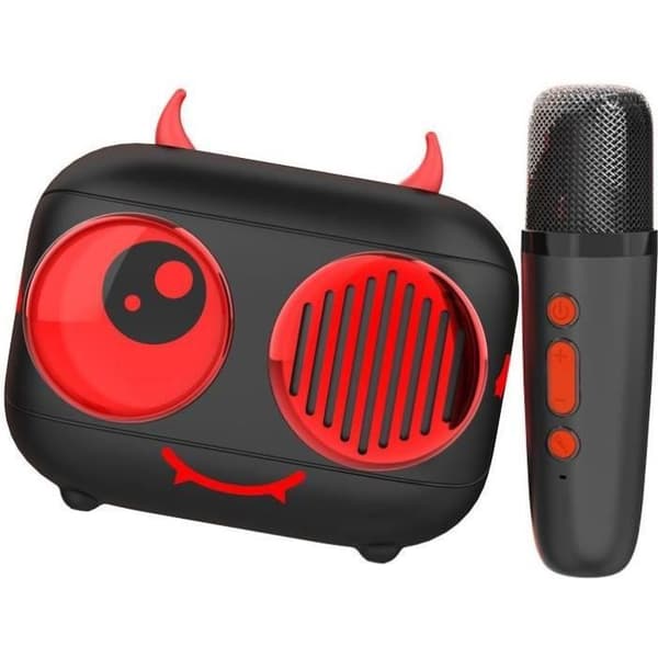 Karaoke Kit / Bluetooth Højttaler & Trådløs Mikrofon - Vilkår og betingelser - DIABLO, Magiske Stemmeeffekter, 8 Timers Batterilevetid, USB Opladning Sort, Rød