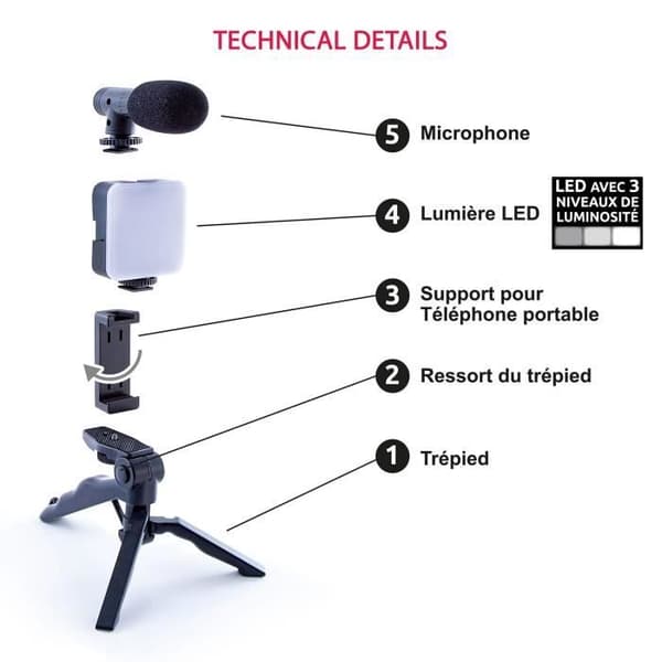 Vlogging-kit - Studio Creator - Podcast & vlogging - kit med lys og mikrofon - INF 033 - kanallegetøj