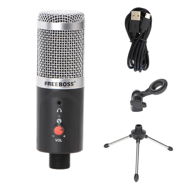 USB kondensatormikrofon, 192 kHz samplingsfrekvens, kardioid polärmönster,Silver